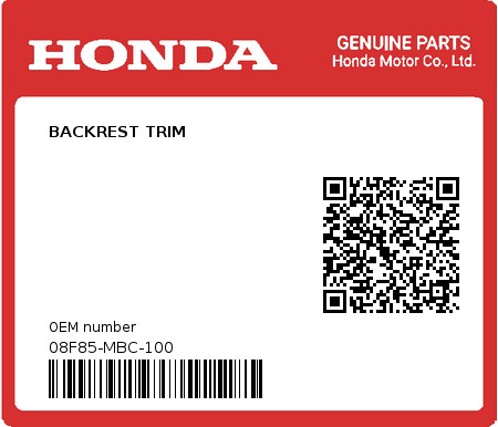 Product image: Honda - 08F85-MBC-100 - BACKREST TRIM  0