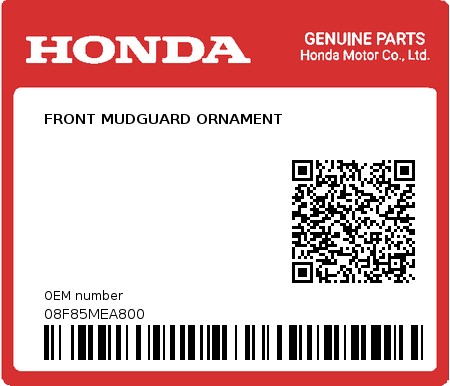 Product image: Honda - 08F85MEA800 - FRONT MUDGUARD ORNAMENT  0