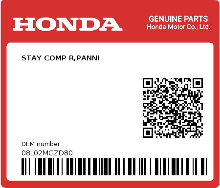 Product image: Honda - 08L02MGZD80 - STAY COMP R,PANNI  0