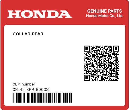 Product image: Honda - 08L42-KPR-80003 - COLLAR REAR  0