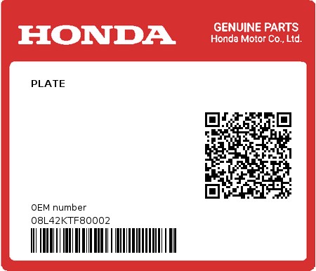 Product image: Honda - 08L42KTF80002 - PLATE  0
