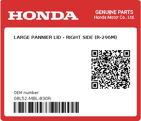 Product image: Honda - 08L52-MBL-830R - LARGE PANNIER LID - RIGHT SIDE (R-296M)  0
