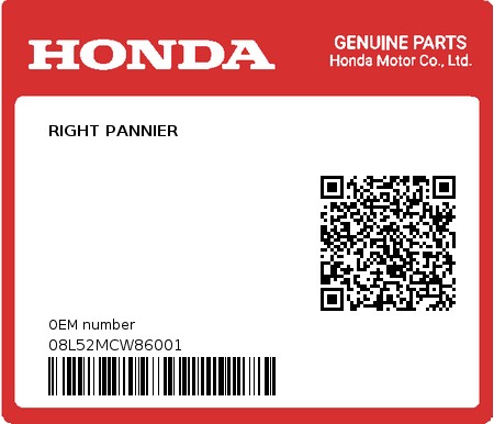 Product image: Honda - 08L52MCW86001 - RIGHT PANNIER  0
