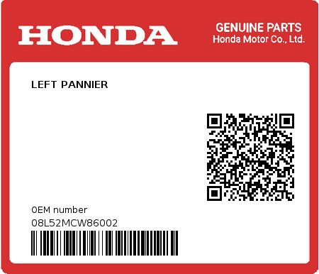 Product image: Honda - 08L52MCW86002 - LEFT PANNIER  0
