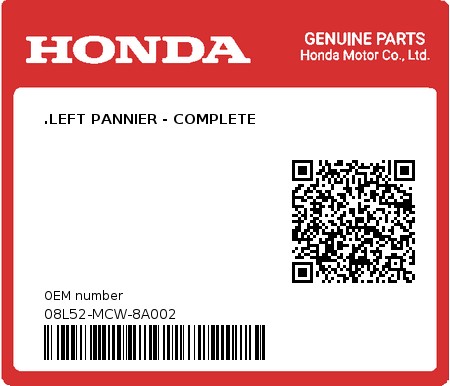 Product image: Honda - 08L52-MCW-8A002 - .LEFT PANNIER - COMPLETE  0