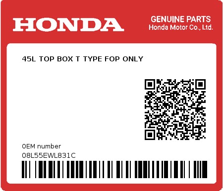 Product image: Honda - 08L55EWL831C - 45L TOP BOX T TYPE FOP ONLY  0