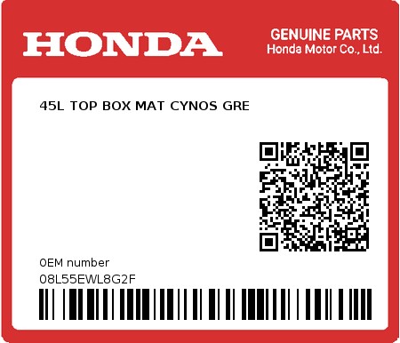 Product image: Honda - 08L55EWL8G2F - 45L TOP BOX MAT CYNOS GRE  0