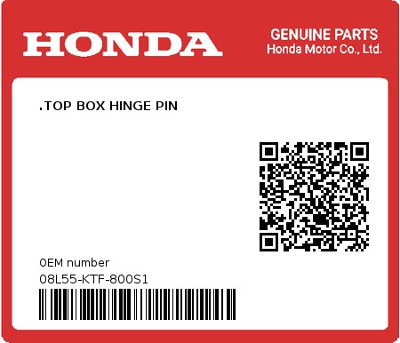 Product image: Honda - 08L55-KTF-800S1 - .TOP BOX HINGE PIN  0