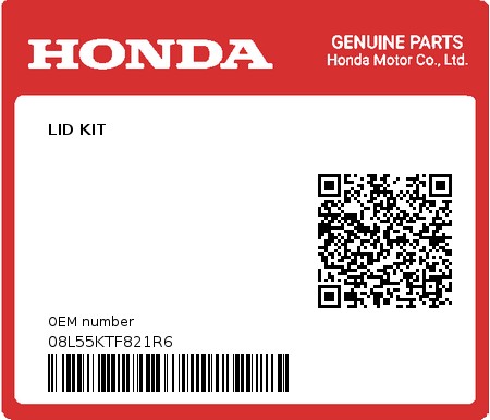 Product image: Honda - 08L55KTF821R6 - LID KIT  0
