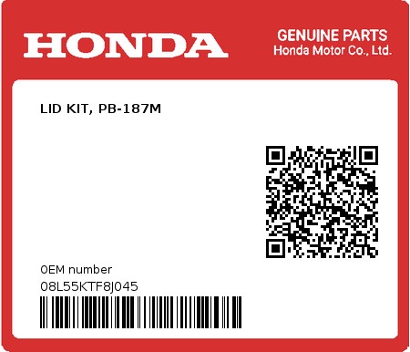 Product image: Honda - 08L55KTF8J045 - LID KIT, PB-187M  0
