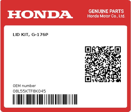 Product image: Honda - 08L55KTF8K045 - LID KIT, G-176P  0