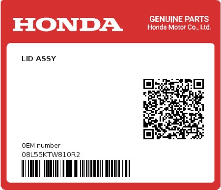 Product image: Honda - 08L55KTW810R2 - LID ASSY  0