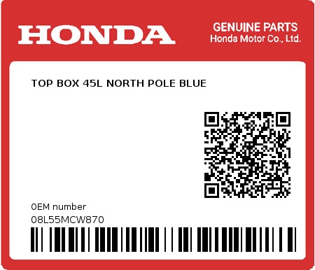 Product image: Honda - 08L55MCW870 - TOP BOX 45L NORTH POLE BLUE  0