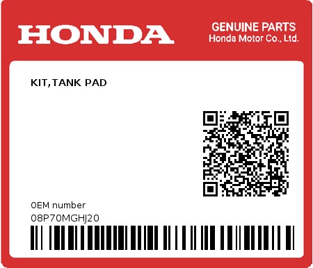 Product image: Honda - 08P70MGHJ20 - KIT,TANK PAD  0