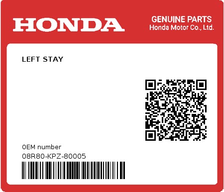 Product image: Honda - 08R80-KPZ-80005 - LEFT STAY  0