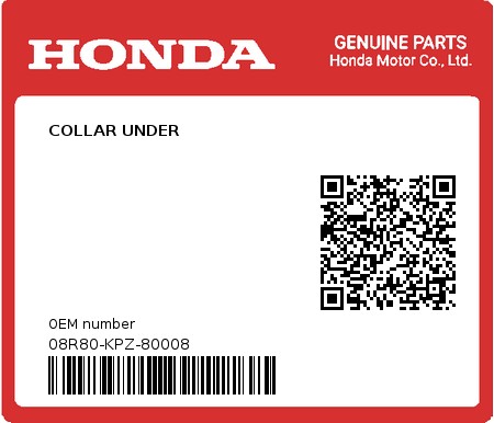 Product image: Honda - 08R80-KPZ-80008 - COLLAR UNDER  0
