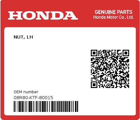 Product image: Honda - 08R80-KTF-80015 - NUT, LH  0