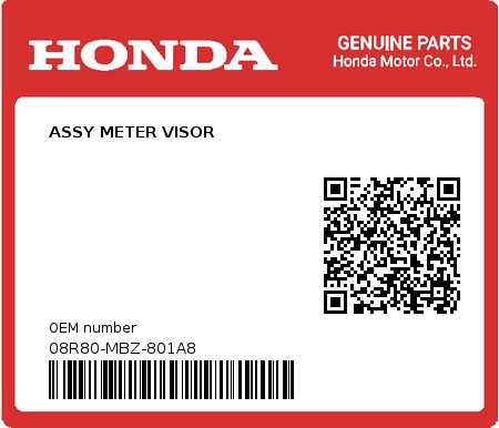 Product image: Honda - 08R80-MBZ-801A8 - ASSY METER VISOR  0
