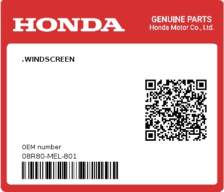 Product image: Honda - 08R80-MEL-801 - .WINDSCREEN  0