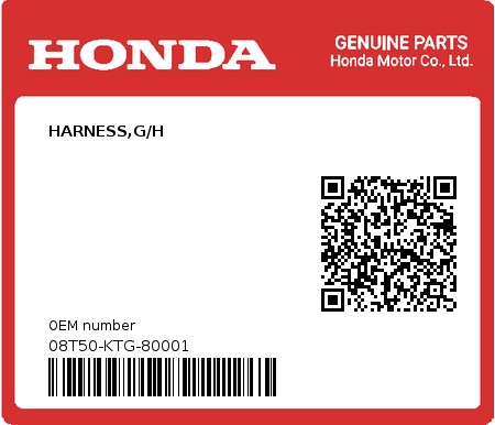 Product image: Honda - 08T50-KTG-80001 - HARNESS,G/H  0