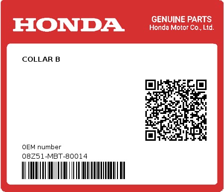 Product image: Honda - 08Z51-MBT-80014 - COLLAR B  0