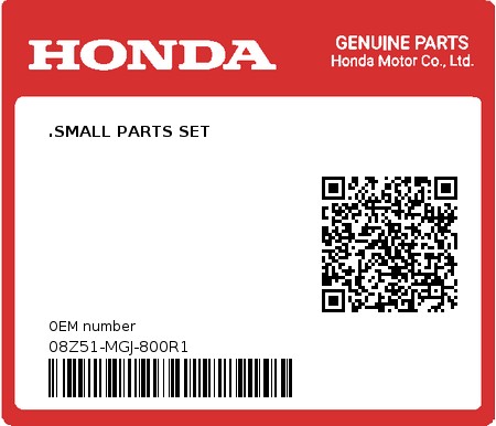 Product image: Honda - 08Z51-MGJ-800R1 - .SMALL PARTS SET  0