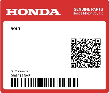 Product image: Honda - 0964115HF - BOLT  0