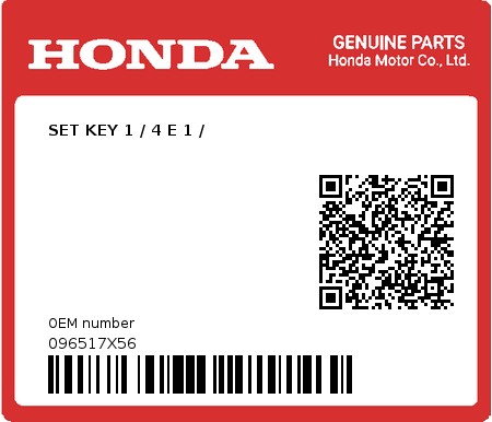 Product image: Honda - 096517X56 - SET KEY 1 / 4 E 1 /  0