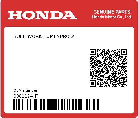 Product image: Honda - 0981124HP - BULB WORK LUMENPRO 2  0