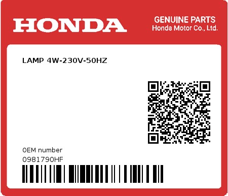Product image: Honda - 0981790HF - LAMP 4W-230V-50HZ  0