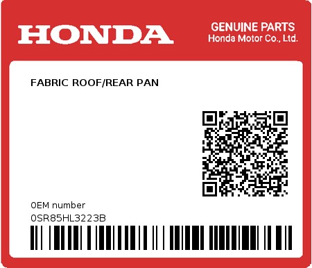 Product image: Honda - 0SR85HL3223B - FABRIC ROOF/REAR PAN  0