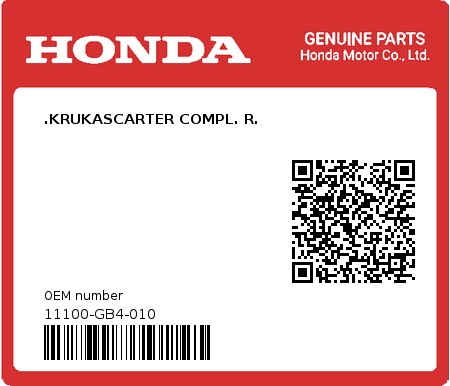 Product image: Honda - 11100-GB4-010 - .KRUKASCARTER COMPL. R.  0