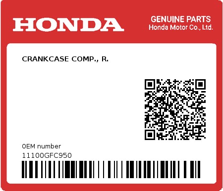 Product image: Honda - 11100GFC950 - CRANKCASE COMP., R.  0