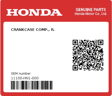Product image: Honda - 11100-HN1-000 - CRANKCASE COMP., R.  0