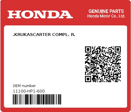 Product image: Honda - 11100-HP1-600 - .KRUKASCARTER COMPL. R.  0