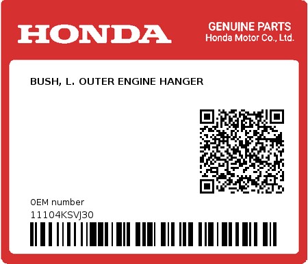 Product image: Honda - 11104KSVJ30 - BUSH, L. OUTER ENGINE HANGER  0