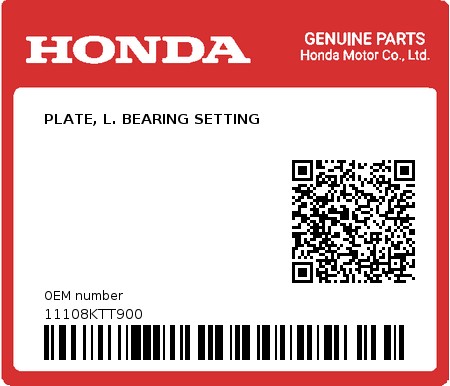 Product image: Honda - 11108KTT900 - PLATE, L. BEARING SETTING  0