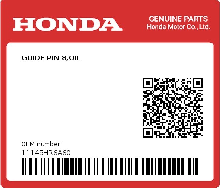 Product image: Honda - 11145HR6A60 - GUIDE PIN 8,OIL  0