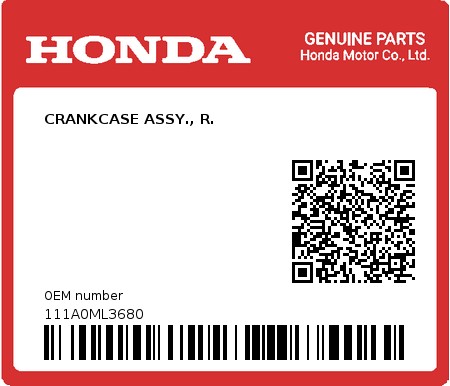 Product image: Honda - 111A0ML3680 - CRANKCASE ASSY., R.  0