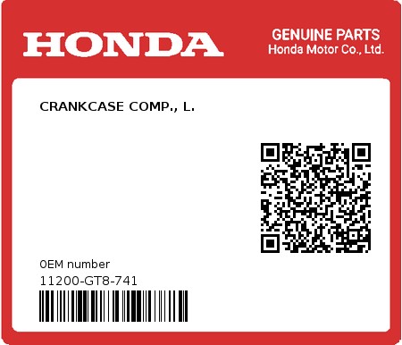 Product image: Honda - 11200-GT8-741 - CRANKCASE COMP., L.  0