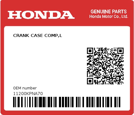 Product image: Honda - 11200KPNA70 - CRANK CASE COMP,L  0