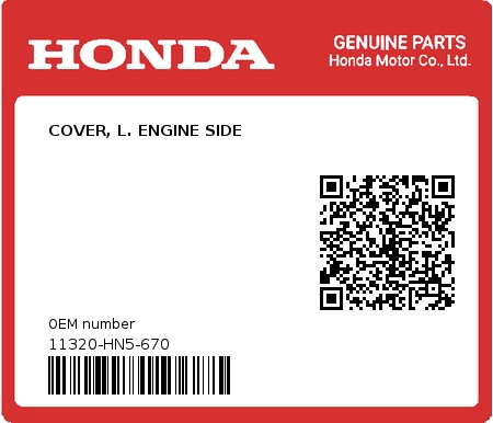 Product image: Honda - 11320-HN5-670 - COVER, L. ENGINE SIDE  0