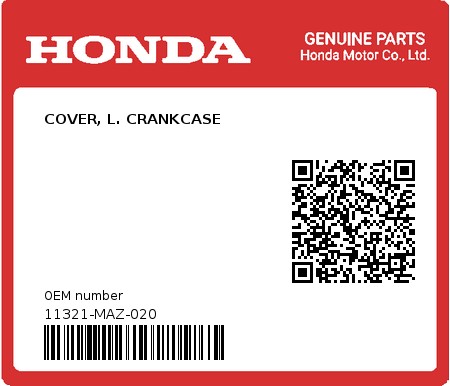 Product image: Honda - 11321-MAZ-020 - COVER, L. CRANKCASE  0