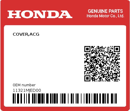 Product image: Honda - 11321MJED00 - COVER,ACG  0
