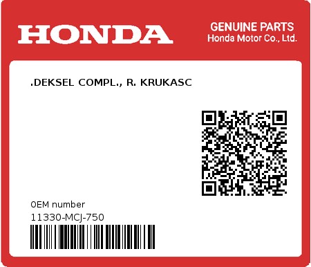 Product image: Honda - 11330-MCJ-750 - .DEKSEL COMPL., R. KRUKASC  0