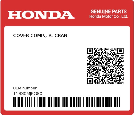 Product image: Honda - 11330MJPG80 - COVER COMP., R. CRAN  0