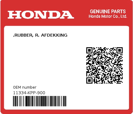 Product image: Honda - 11334-KPP-900 - .RUBBER, R. AFDEKKING  0