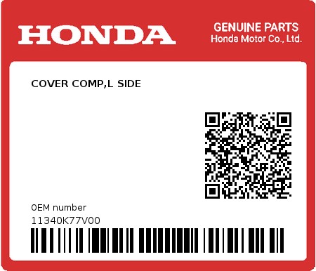 Product image: Honda - 11340K77V00 - COVER COMP,L SIDE  0