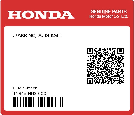 Product image: Honda - 11345-HN8-000 - .PAKKING, A. DEKSEL  0