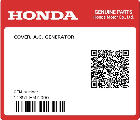 Product image: Honda - 11351-HM7-000 - COVER, A.C. GENERATOR  0